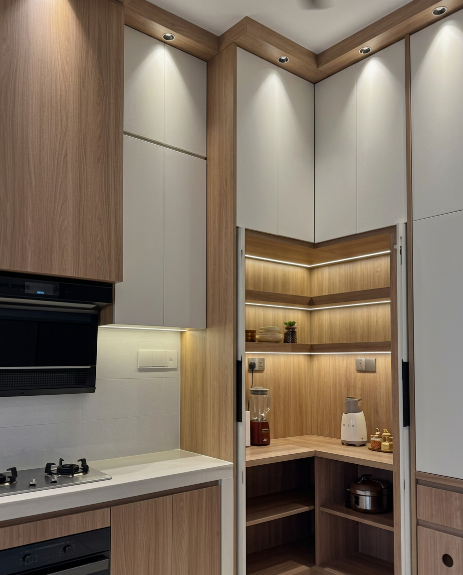Kabinet dapur premium dengan rak sudut