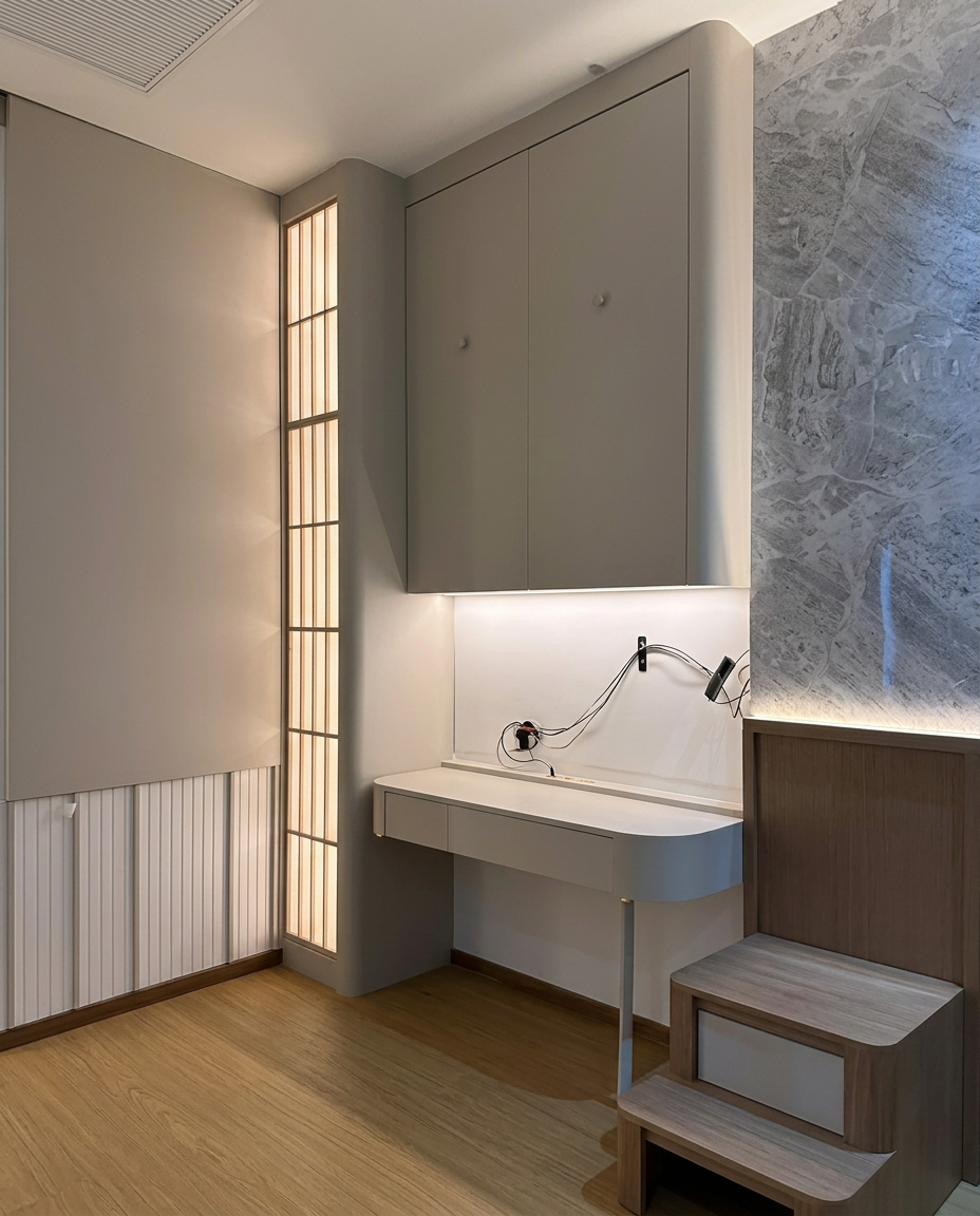 Kabinet vanity moden dengan kemasan halus